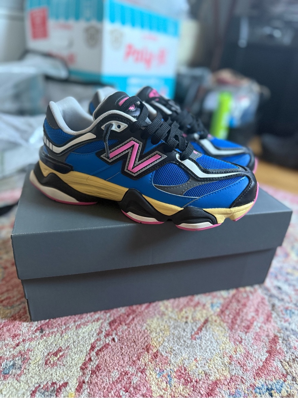 New Balance Kids Blue Shoes with Pink & Gold Accents